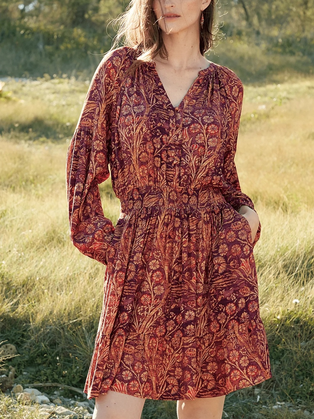 Peruvian Connection Women’s Adria Dress Button Front Flowy Cabernet Red Size S